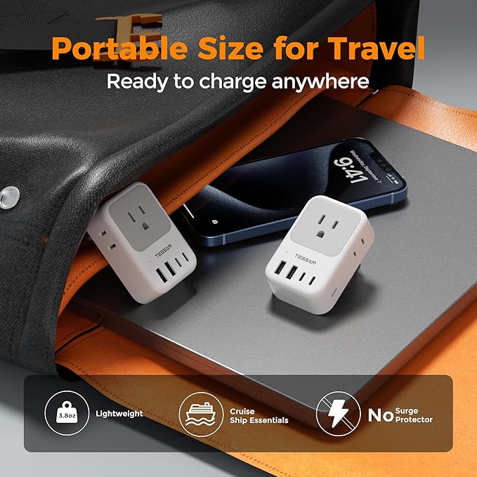 TESSAN European Travel Plug Adapter 2-Pack, US to EU Outlet Adaptor with 4 AC Outlets & 5 USB Ports (3 USB-C 28W), Type C Power Adapter for Italy France Germany Spain Greece Iceland