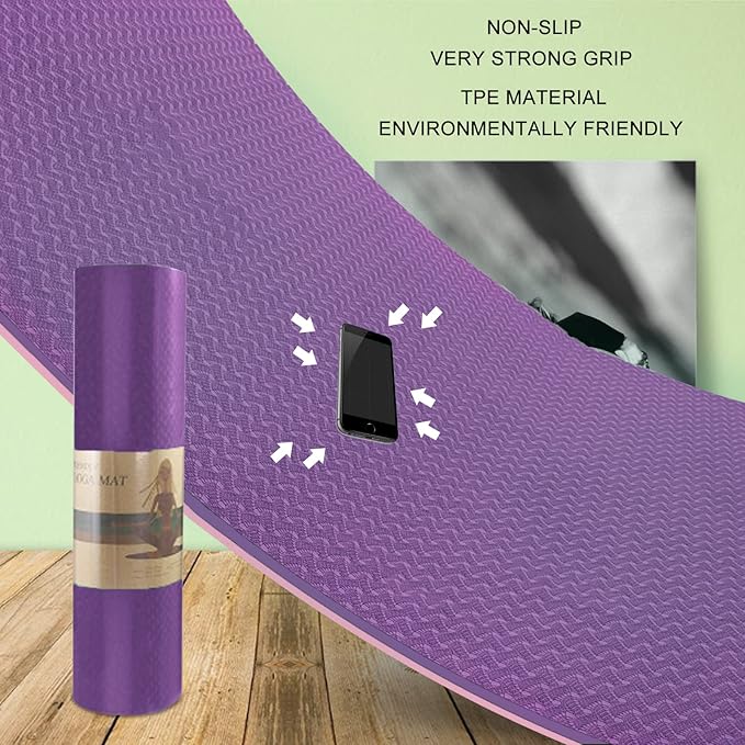 Yoga Mat 1/3 inch QMKGEC Exercise Mats 8mm TPE Non-Slip Extra Thick High-Density Eco Friendly for Yoga Workout Pilates Yoga Mats for Women Men