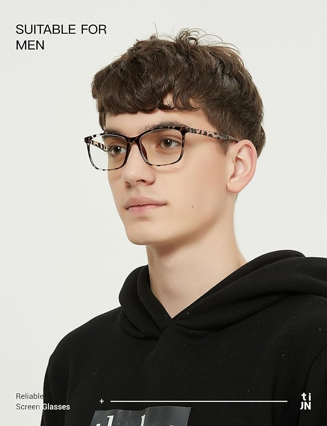 TIJN Blue Light Blocking Glasses for Women Men TR90 Frame Square Nerd Eyeglasses Anti Blue Ray Computer Screen Glasses