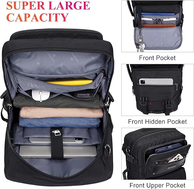 WITZMAN Carry On Travel Backpack for Men Duffle Bags Fit for 17 Inch Laptop Airline Approved Laptop Backpack(B685 Black)