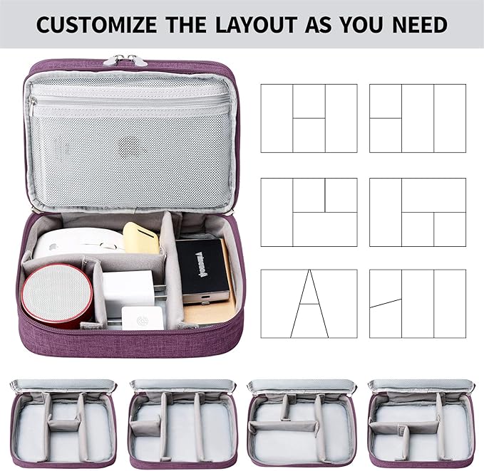 MIRLEWAIY Travel Electronics Organizer Soft Case Small Electronic Accessories Carrying Bag Double-Layer for Cords Phone Chargers Cables Earbuds Adapter Mouse, Purple