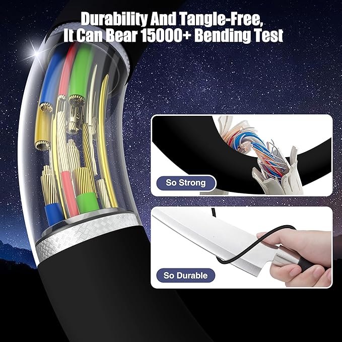 3-Pack Black 10FT 60W USB C to USB C Cable, Type C Fast Charging Cable for iPhone Air 17 16e 16 15 Pro Plus Pro Max，for Galaxy S25/S24, for iPad Pro/Air/mini, for MacBook Pro/Air and More