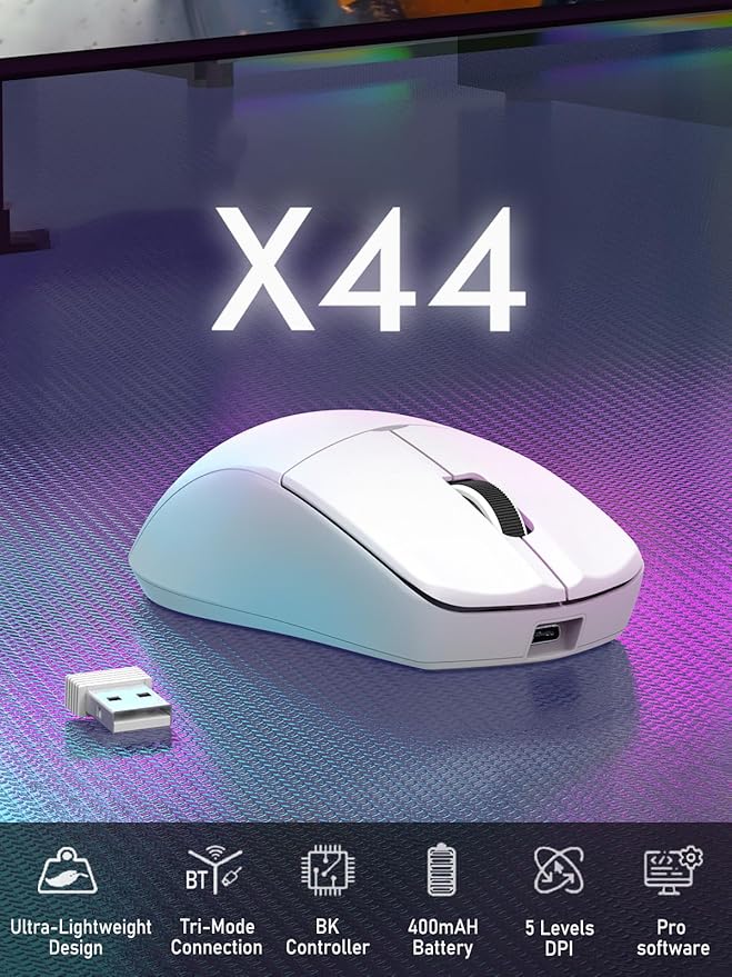 E-YOOSO Lightweight Wireless Gaming Mouse, Tri-Modes Wireless Esports Mouse with 5 Programmable Buttons, 4000 DPI, Long Battery Life, Ultra-Thin Ergonomic Design for PC & Mac Gamers