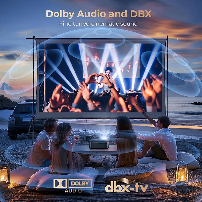 [1000 ANSI & Audio by DBX-TV] Alvar 4K Projector with WiFi 6 and Bluetooth, 30W Speakers, NetfIix Certified & DoIby Audio Outdoor Proyector, Auto Focus Native 1080P Smart Projector, Black