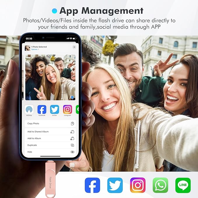 Apple MFi Certified 512GB Photo Stick, Flash Drive for iPhone Memory Stick for Photo/Video Backup Stick, High-Speed USB Stick iPhone Storage Drive Compatible for iPhone/iPad/Android/PC (Pink)