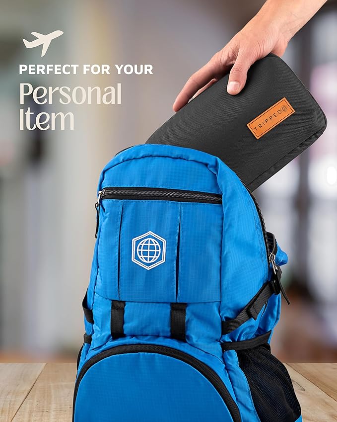 Tech Bag Organizer - Small Electronics Organizer Pouch for Travel - Premium Travel Case with Leather Accents - Mesh Pocket for Cables, Cords and Chargers (Black)