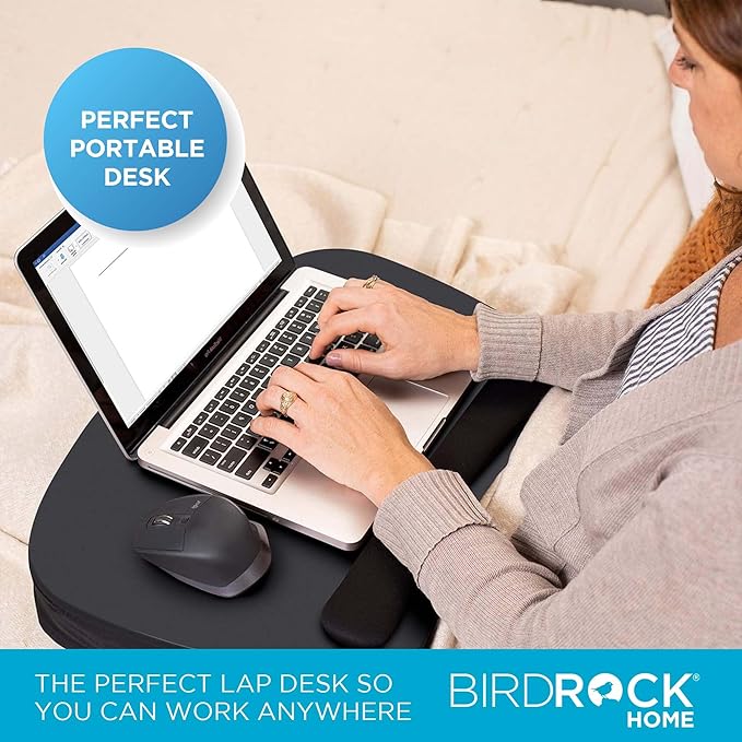 BIRDROCK HOME Oversized Lap Desk with Memory Foam Cushion, Wrist Rest, Portable Tray for Bed, Couch, Sofa, Recliner, Writing, Study, Compact Lapdesk, Ideal for WFH, Matte Black, Fits Laptops Up to 17"