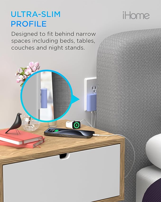 iHome Multiport 40W USB-C Charger, AC Pro 2-Port Flat Block, Dual Fast Charging Wall Adapter