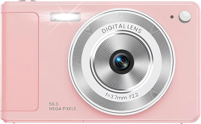 Digital Camera, Pink Cameras for Photography, YouTube Vlogging, 16X Zoom UHD Autofocus Compact Point and Shoot Flip Screen Camera with 32GB SD Card, Small Photo Camera for Kids, Teen