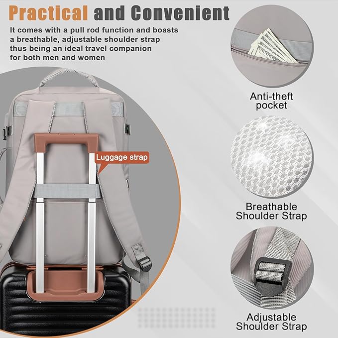 40L Travel Backpack with USB Charging Port, Water-Resistant Carry On Backpack for Men Women, Business Laptop Backpack for Trips & Commutes, Fits 15.6/17.3 Inch Laptop