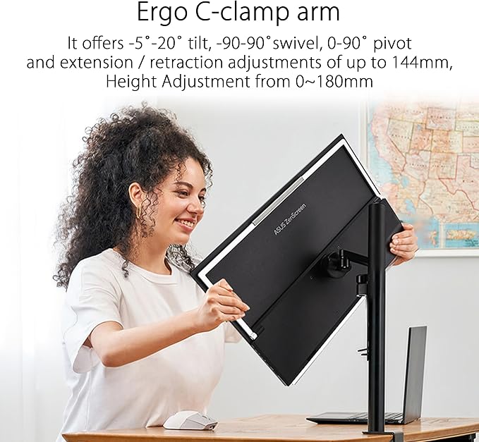 ASUS ZenScreen 22” (21.5 viewable) 1080P Portable Monitor (MB229CF) – Full HD, IPS, 100Hz, USB-C PD 60W, Speakers, Carrying Handle, Kickstand, C-clamp Arm, Partition Hook, Subwoofer, 3 yr Warranty