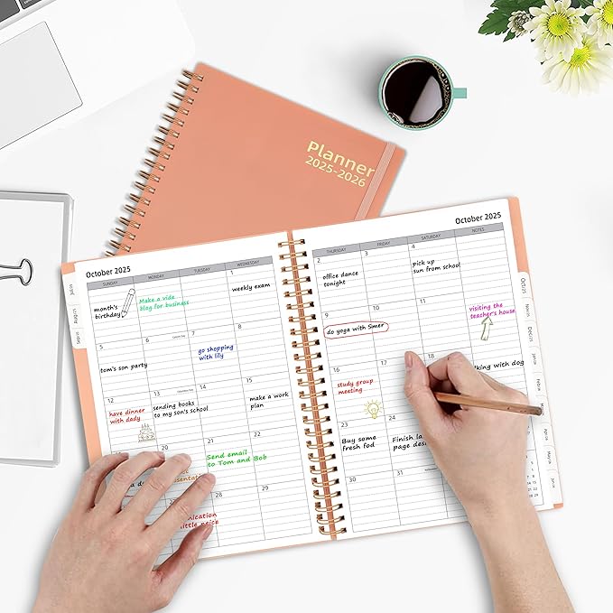 Day Planner 2025-2026, Jul.2025-Jun.2026, 6.2" x 8.4", 2025 Planner Weekly and Monthly, 2025 Agenda Planner with Tabs & Pocket, 100GSM Thick Paper, Pink