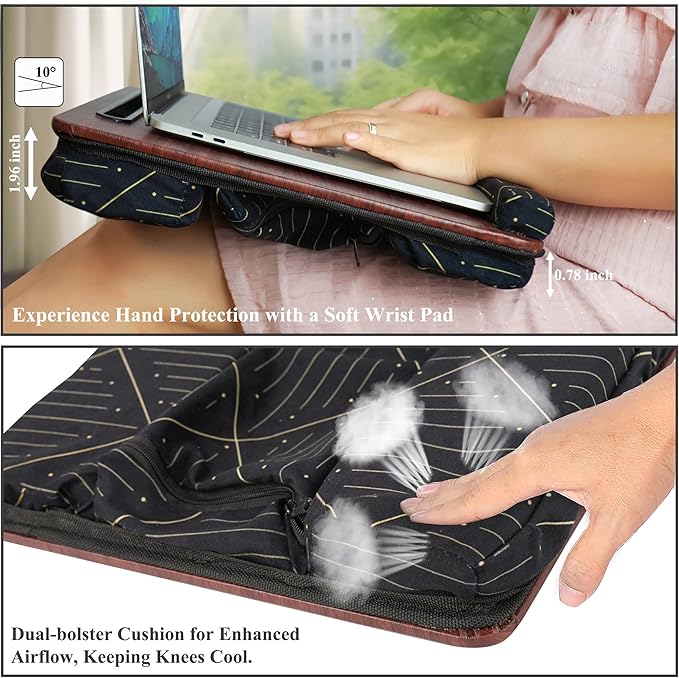 Lap Desk,Fits up to 15.6 inch Laptop Bed Table Computer with Soft Pillow and Storage Bag,Gaming Tray and Writing Tray on Bed for Home Office(2-Light Brown)