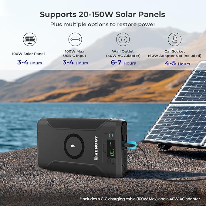 Renogy 76800mAh 276.48Wh 12V Power Bank Brick, Portable Power with 100W PD, CPAP Battery for Camping, High Capacity Camping Power Bank, USB-C DC Wireless Charging, CPAP Battery Backup Power Supply