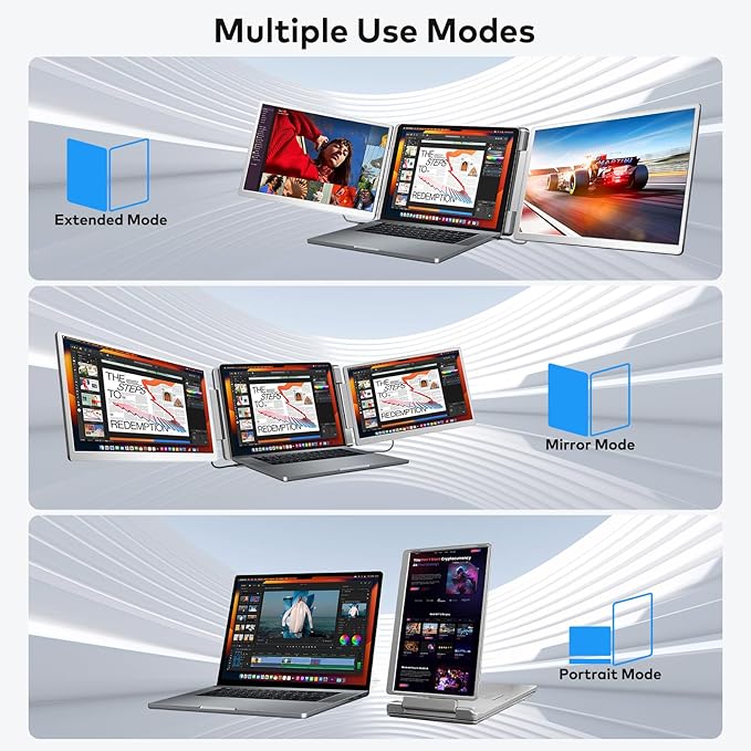 15.6" Laptop Screen Extender, 360° Rotation Screen FHD 1080P IPS Ultra-Thin Triple Laptop Monitor Extender, Plug and Play Triple Monitor for 12"-18.5" Laptops with USB-C/HDMI, for Windows/Mac/Android