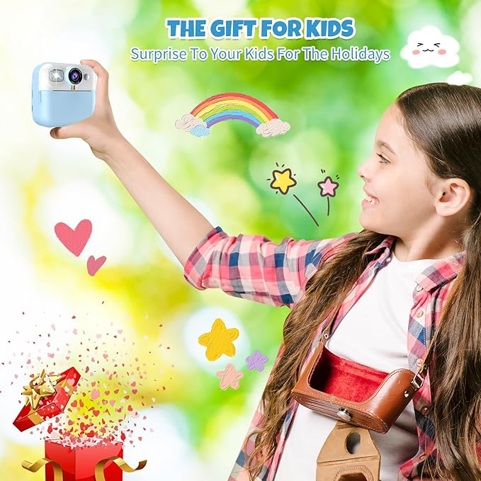 Kid Camera for Boys,Portable Toddler Blue Printing Camera Toy 1080P Video Cameras Children Instant Print Camera for Kids 3 Print Paper & 32G Card Christmas Birthday Gifts（Blue）