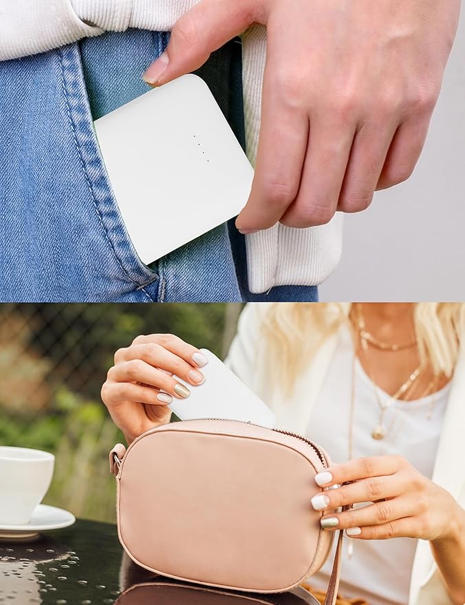 Power Bank, Slimmest 5000mAh Portable Charger with Built in USB-C Cables, USB C in&Out Charging Battery Pack, External Phone Powerbank Compatible with iPhone, Android, White