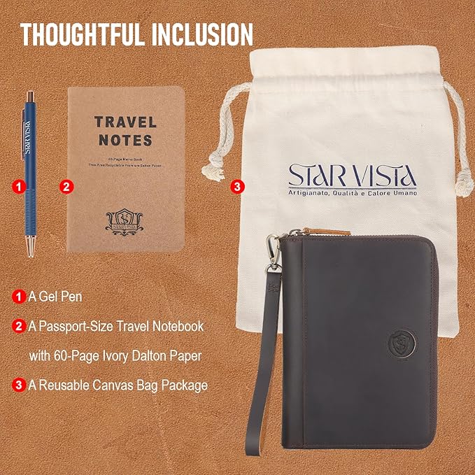 STAR VISTA Lorenzo Full Grain Leather Family Passport Wallet for 4, Large Travel Document Organizer for Exquisite Voyagers, Multi-Currency Compartments, RFID Blocking, AirTag Track, Dark Brown