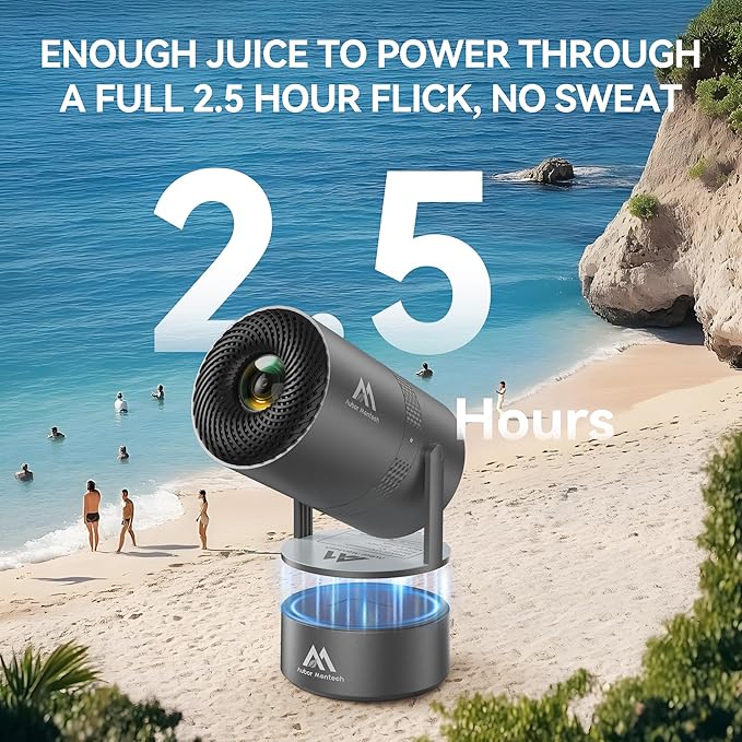 [Built-in Battery] Mini Projector with Wifi and Bluetooth, 4K 1080P Supported 270° Rotatable 150'' Screen Auto Keystone Home Outdoor Portable Smart Projector for Phone/TV/Laptop/HDMI, Iron Grey