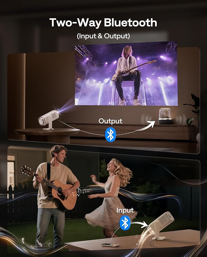 Aurzen BOOM Air Portable Google TV Projector with WiFi and Bluetooth, Smart Projector for Outdoor & Home Movie, USB-C Powered, 4K Supported, Real-Time Focus, Dolby Audio, Adjustable Stand, Off-White