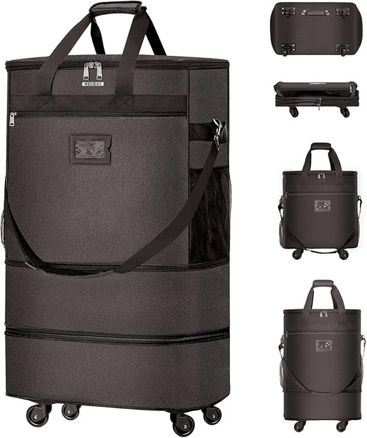 Suitcases with Wheels Expandable Luggage Bag Foldable Suitcase with 4 Universal Wheels Collapsible Rolling Travel Case Large Capacity Duffel Bag (Coffee)