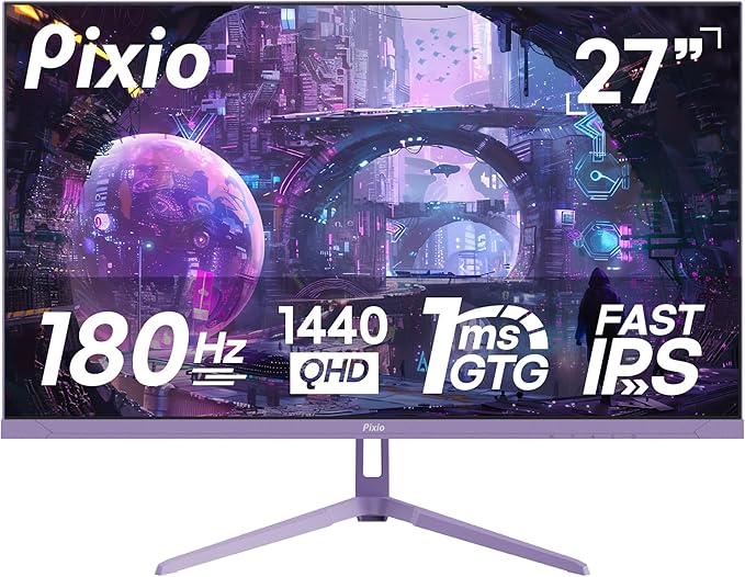 Pixio PX278 Wave Purple 27 inch 180Hz Refresh Rate QHD 1440p Resolution Fast IPS Panel 1ms GTG Response Time Purple Gaming Monitor with Adaptive Sync