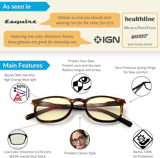 J+S Vision Blue Light Blocking Glasses for Men Women | Computer Gaming Work| Anti Strain Fatigue UV Glare | Medium-Small Fit