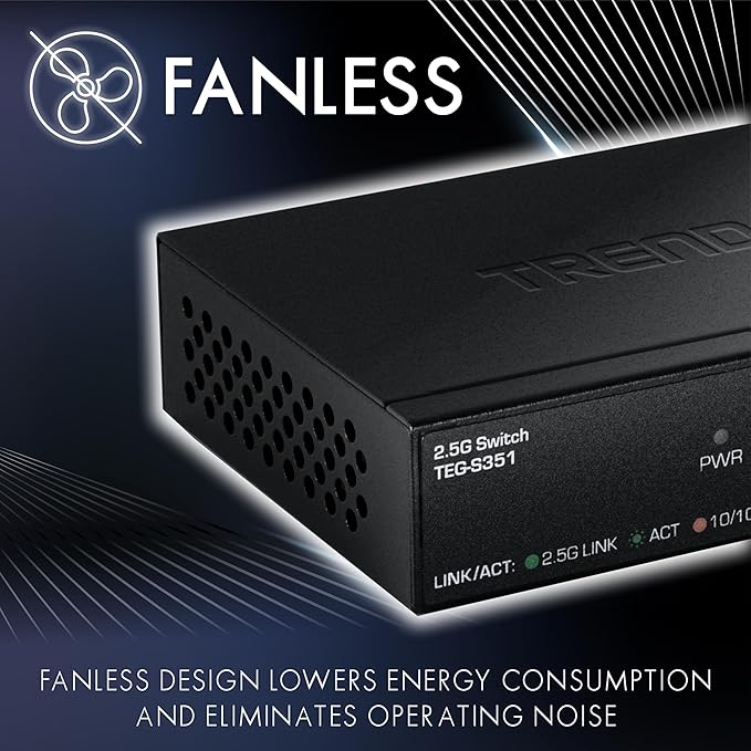 TRENDnet 5-Port 2.5Gb Switch, TEG-S351, 5 x 2.5G RJ45 Ports, 25Gbps Switching Capacity, NDAA + TAA Compliant, Ethernet Splitter, for Game Console, NAS, PC, Lifetime Protection