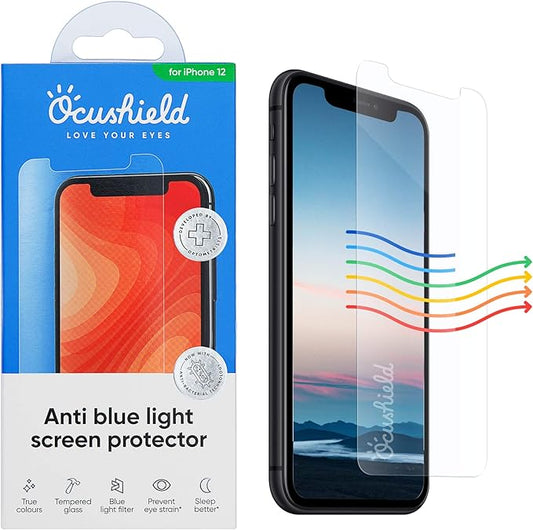 Ocushield Anti Blue Light Tempered Glass Screen Protector for iPhone 12 | iPhone 12 Pro 6.1" - Protect Your Eyes, Reduce Migraines & Improve Sleep