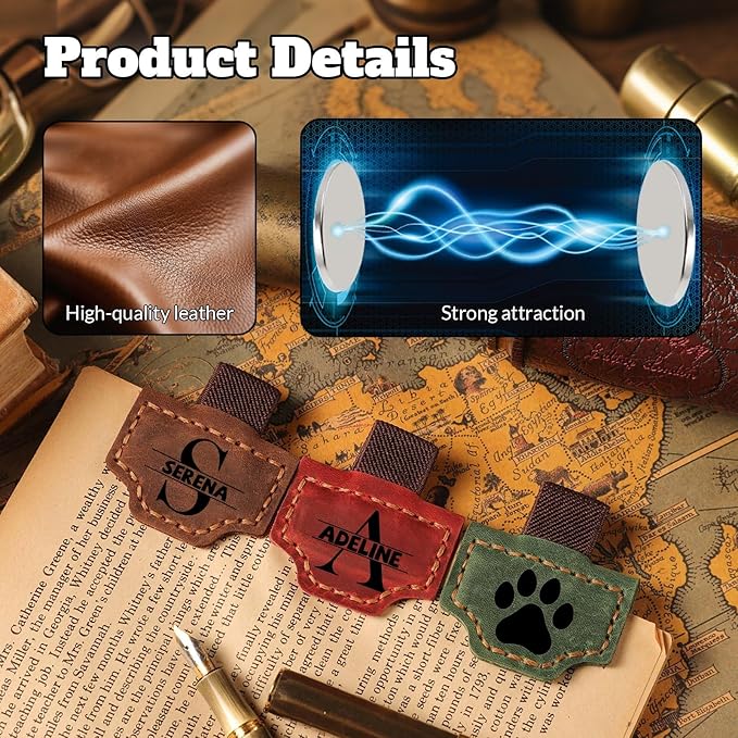 Custom Bygone Mark Bookmark with Pen Holder, Personalized Magnetic Leather Bookmarks, Magnetic Pen Holder Bookmark Best Gifts for Reading Women Book Lovers Travelers Notebook Accessories