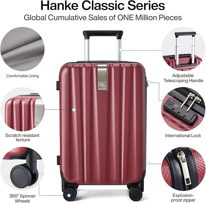 Hanke Luggage Sets 2 piece Carry On Luggage with Wheels PC Hard Shell Suitcases Lightweight Checked Travel Luggage Large Travel Suitcase Woman Men 20/29 Inch （Burgundy）