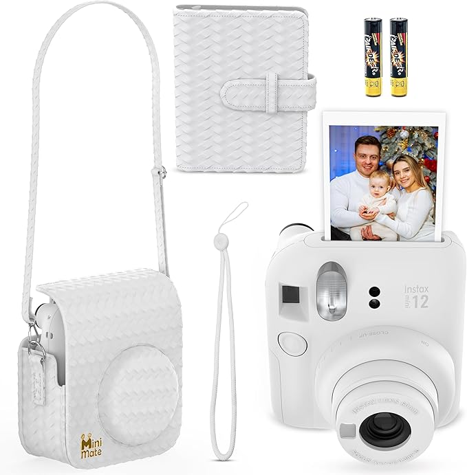 Fujifilm Instax Mini 12 Instant Camera Clay White + Minimate Custom Designed Case + Fuji Instax Film 10 Sheets & Photo Album