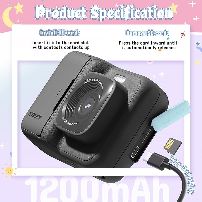 Kids Camera, 1080P Instant Digital Print Camera for Kids, Christmas Birthday Gifts for 4 5 6 7 8 9 10 Year Old Girls Boys, Portable Toy with 32GB SD Card & 3 Rolls Printing Paper, Black