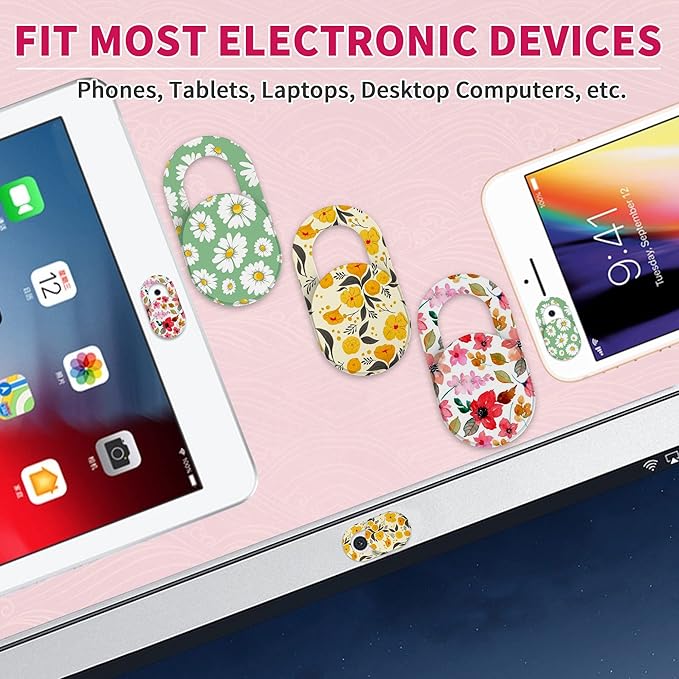 Laptop Camera Cover Slide Cute, Ultra Thin Webcam Cover for iPhone iPad MacBook Pro Computer iMac Cell Phone PC Accessories, Camera Blocker Slider, Great for Privacy - Flowers (3*Flowes)