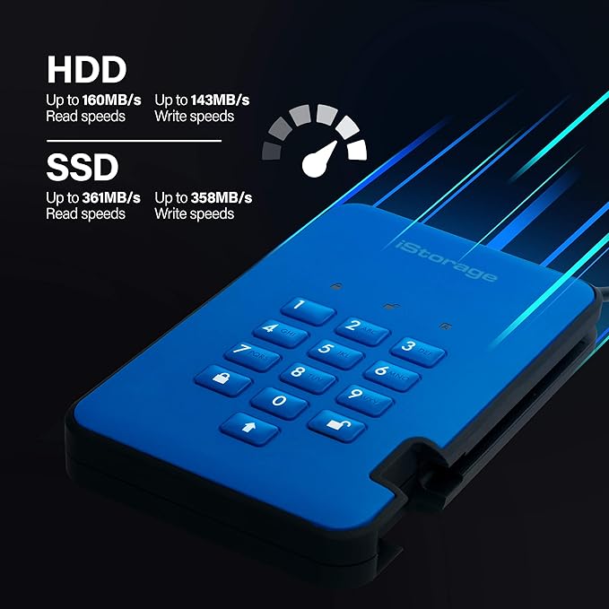 iStorage diskAshur2 SSD 256GB Blue | Secure portable solid state drive | Password protected | Dust & water resistant | Hardware Encryption