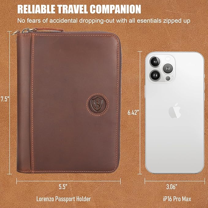 STAR VISTA Lorenzo Full Grain Leather Family Passport Wallet for 4, Large Travel Document Organizer for Exquisite Voyagers, Multi-Currency Compartments, RFID Blocking, AirTag Track, Espresso Brown