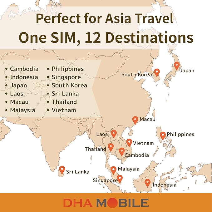 Asia SIM Card Japan + 11 Countries | 30 Days 10GB Data Only | Tethering Supported | Use in Japan South Korea Thailand Singapore Cambodia Indonesia Macau Malaysia Philippines Sri Lanka Laos Vietnam