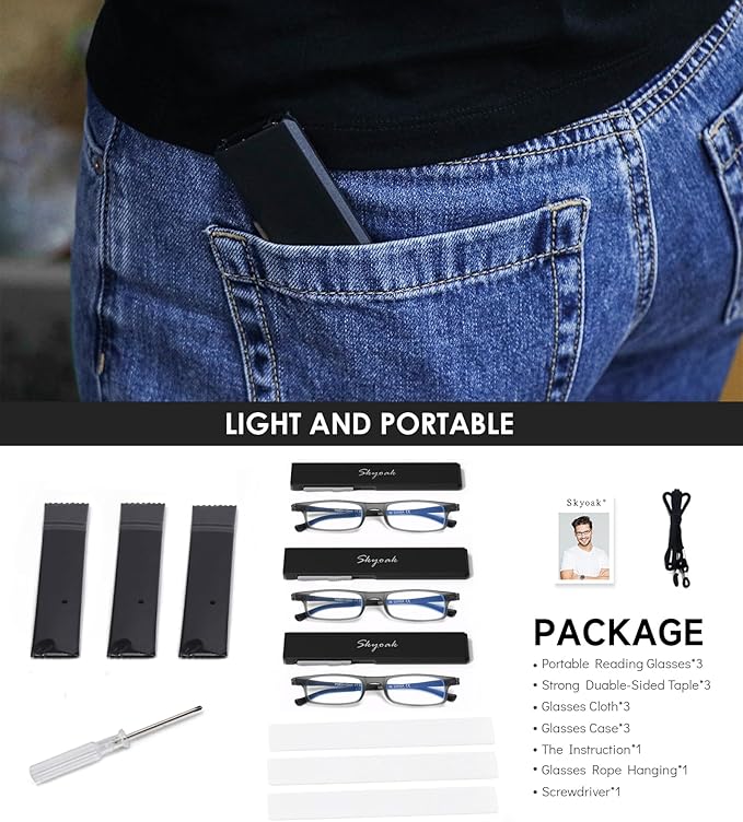 3 Pack Ultra thin Lightweight Folding Reading Glasses Women Men TR90 Blue Light Blocking Anti UV/Eyestrain Foldable Compact Computer Readers Portable Unique Stretchable Slim Flat case Gunmetal, +2.0