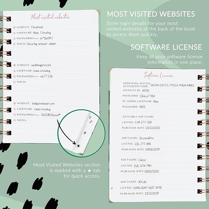 PLANBERRY Password Book Premium – Small Internet Address Organizer with A-Z Tabs – Pocket Website Password Keeper with Alphabetical Tabs – 4.7x5.7″, Hardcover (African Green)