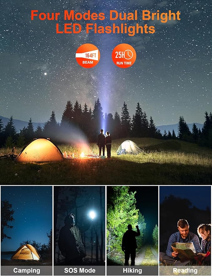 Solar Charger Power Bank, 40000mAh Portable Charger PD 20W Fast Charging Solar Power Bank Built in 4 Cables and USB-C in/Output, Camping Essentials External Battery Pack with Flashlights