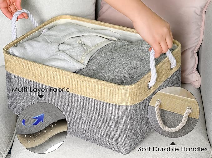 TheWarmHome Fabric Storage Bins Baskets for Organizing, Large Sturdy Storage Basket W/Handles, Decorative Foldable Storage Baskets for Shelves Closet Nursery Toy (Large - 3 Pack 15.7L×11.8W×8.3H)