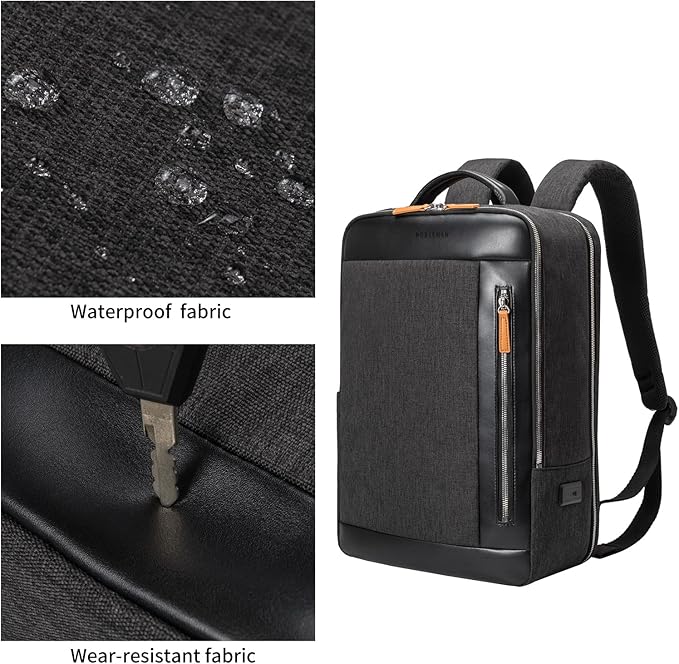 NOBLEMAN Professional Laptop Computer Backpack Men, Luxury Expandable Travel Business Office Backpacks for Executive Men, Nice Leather Waterproof College Bookbag Bag Fits 17 Inch Tech Laptop (Black) ﻿