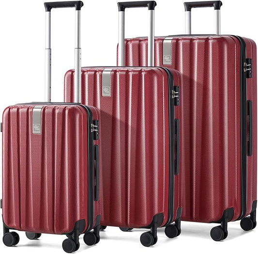 Hanke Luggage Sets 3 piece Carry On Luggage with Wheels PC Hard Shell Suitcases Lightweight Checked Tsa Luggage Extra Large Travel Suitcase Woman Men 20/24/29 Inch（Burgundy）
