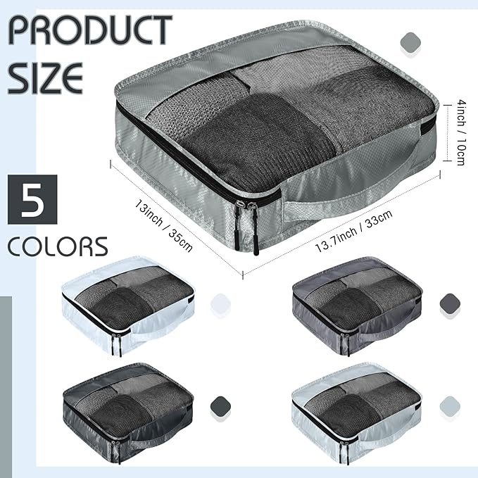 5 Pcs Packing Cubes for Suitcase Large Travel Cubes Carry on Luggage Organizer Bags for Clothes Accessories(M,Gray)