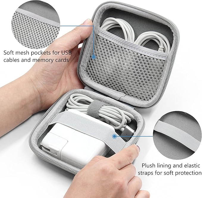 Charger Case for Macbook, Portable Tech Electronic Organizer Bag, Travel Storage Pouch for Laptop Accessories, MacBook Power Adapter, Charging Cords, USB, Power Bank (Light Grey, M)