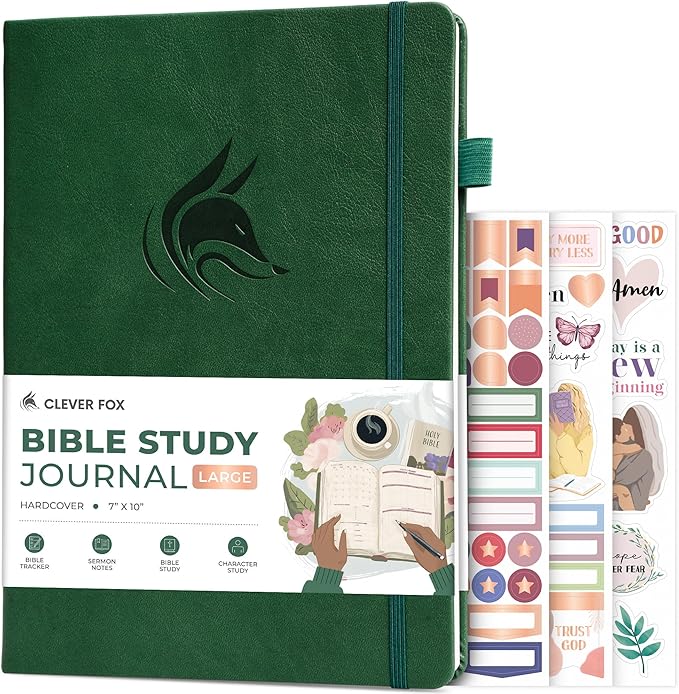 Clever Fox Bible Study Journal Large – Church Notes Notebook – Note Taking & Journaling Kit – Faith Based Religious Accessories, 7x10” (Forest Green)