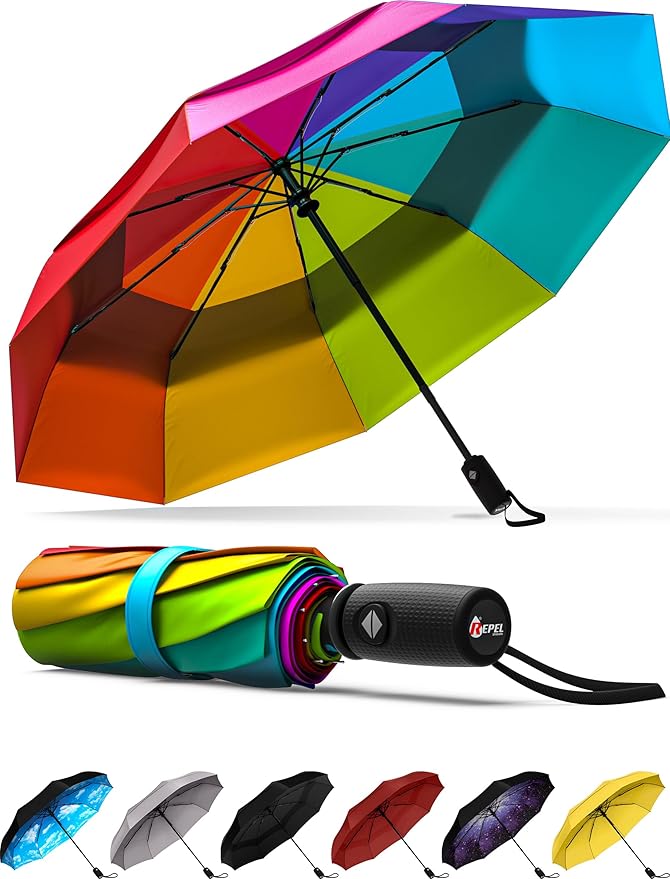 REPEL Windproof Travel Umbrella - Compact & Withstands Winds up to 85MPH , Strongest Premium Auto Folding Umbrella for Rain and Sun - Durable, Light & Portable for Women & Men , Fits Backpack & Cars