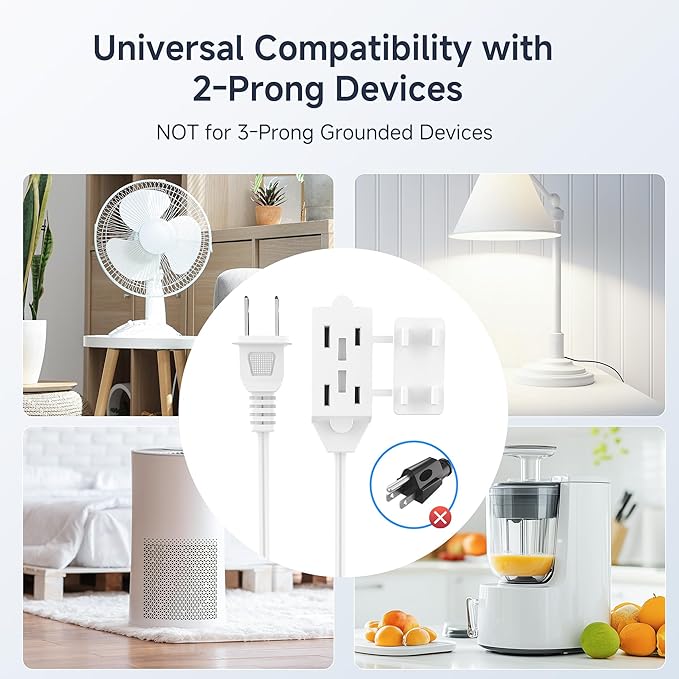 [UL Listed] Cable Matters 16 AWG 2 Prong Extra Long Extension Cord 25 ft, 13A 3-Outlet Extension Cords with Tamper Guard, 13 Amp, 1625 Watts, White