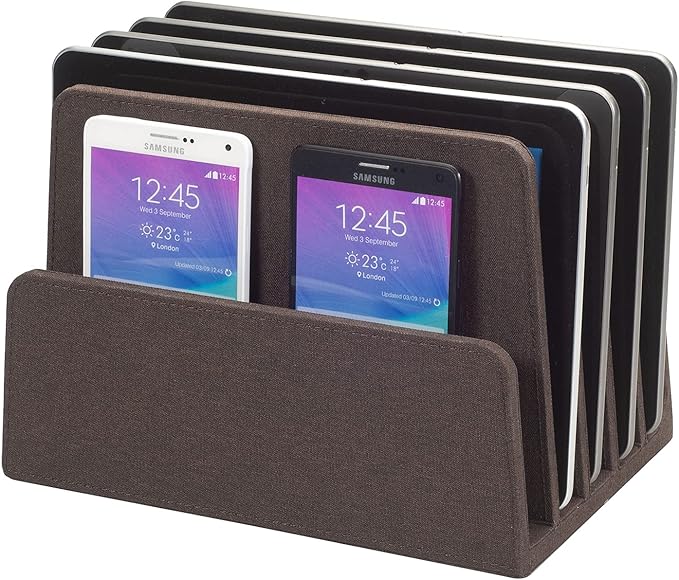 MobileVision Multi Device Stand & Organizer for Smartphones, Tablets and Laptops, Executive Dark Brown, 5 Slots