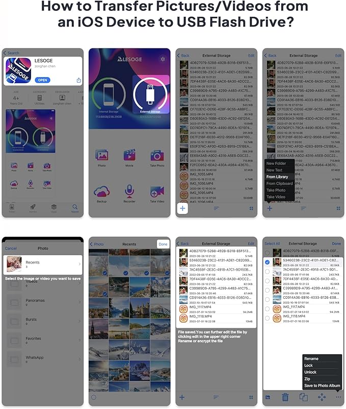 MFi Certified 128GB Flash Drive for iPhone Photo Stick USB Memory Stick Thumb Drives, High Speed USB Stick External Storage for iPhone/iPad/Android/PC